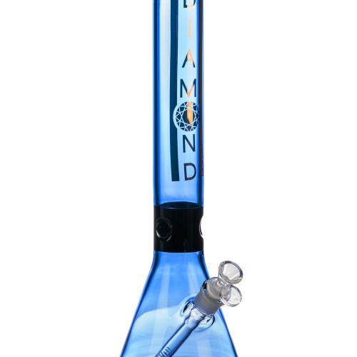 Diamond Glass 15" Black Collared Beaker Bong Blue